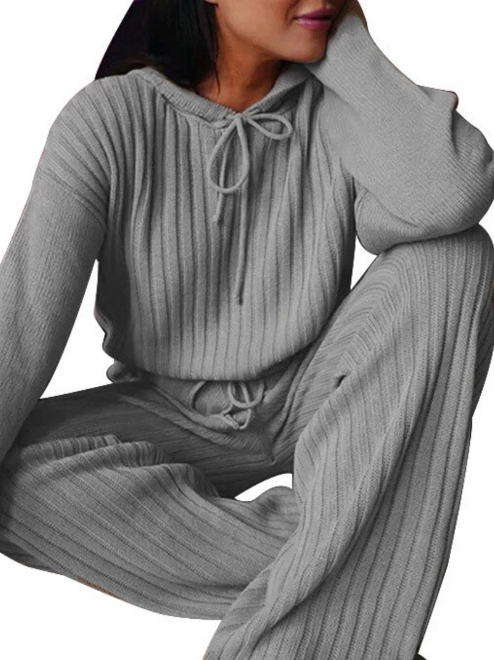 NWOT ChicMe Ribbed Knit Hoodie Sweater and Matching Jogger Set